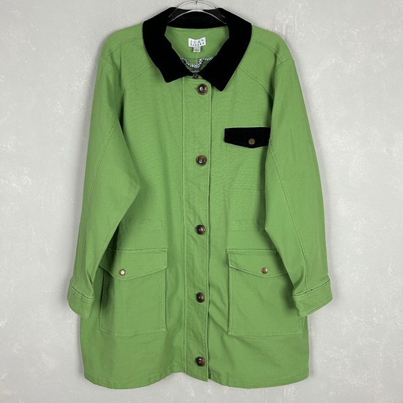 Joan Rivers plus size 2X Field chore jacket green black corduroy trim cotton - Picture 1 of 16